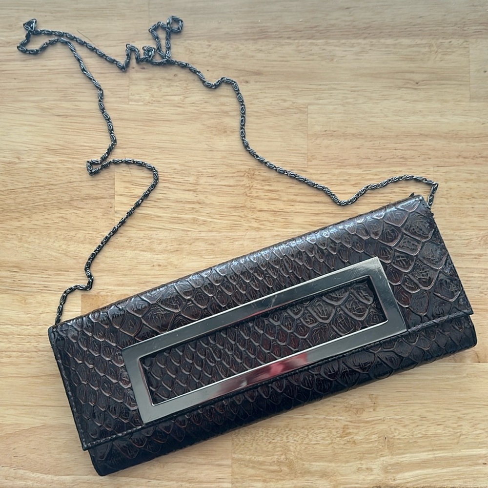 Chocolate brown alligator skin purse / clutch